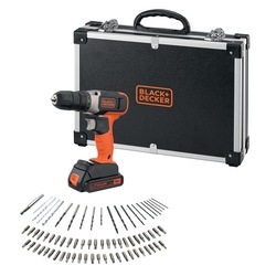 BLACK+DECKER - 18V LithiumIon Drill Driver with a 20Ah Battery 72 piece Accessory Set 1A Cup Charger and Small Flight Case - BCD001A72FC