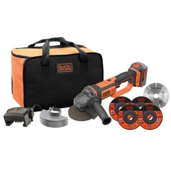 BLACK+DECKER - 18V LithiumIon Cordless Angle Grinder with 1 x 40Ah Liion Battery 1A Fast Charger 5 Accessories and Soft Bag - BCG720M1A5