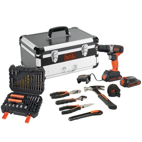 BLACK+DECKER - 18V LithiumIon Drill Driver with 2x 15Ah Batteries 400mA Charger 50 Accessories and 6 Hand Tools in Large Flight Case - BCD001BAHFC