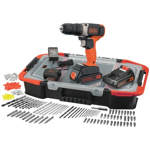 BLACK+DECKER - 18V Lithiumion Drill Driver with 2x 15Ah Batteries 400mA Charger and 160 Accessories in a Click  Connect Box - BCD001BAST