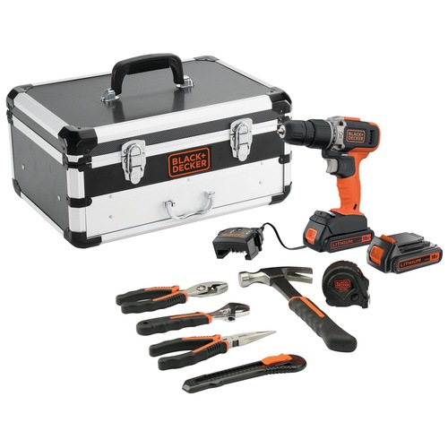 BLACK+DECKER - 18V Lithiumion 2 Speed Hammer Drill with 2x 15Ah Battery 400mA Charger and 6 Hand Tools with Large Flight Case - BCD003BHFC