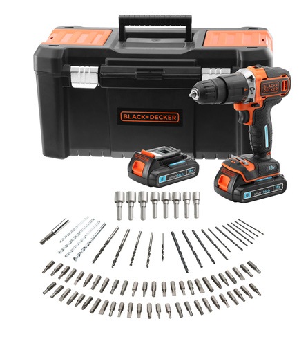 BLACK+DECKER - 18V Lithiumion 2 Gear smart tech Hammer Drill with 2 Batteries1A Charger and 80 Accessories in Toolbox - BCD18STD2KA