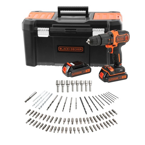 BLACK+DECKER - PerceuseVisseuse sans fil  18 V  2 x 15 Ah  25mm dans le bois  10mm dans el mtal  2 vitesses  2 batteries  80 accessoires  Livre en boite  outil - BCK186S2KA