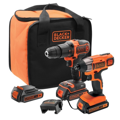 BLACK+DECKER - 18V LithiumIon Hammer Drill and 18V LithiumIon Impact Driver with 2x 15Ah Liion Batteries 1A Cup charger and Soft Bag - BCK21S2S