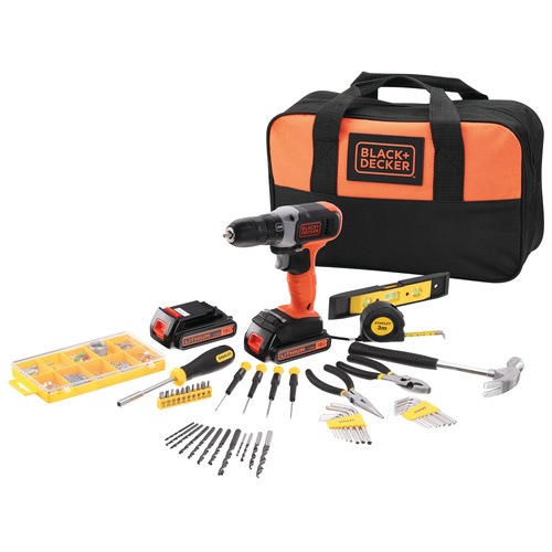 BLACK+DECKER - 18V Drill Driver with 2x 15Ah Batteries 50 Accessories 400mA Charger and Soft Bag - BD001ST050