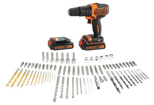 BLACK+DECKER - 18V Hammer Drill with 2 Batteries and 80 Accessories in Flight case - BDC718AS2F