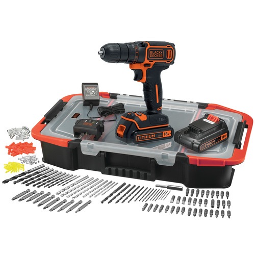 BLACK+DECKER - PerceuseVisseuse sans fil  160 accessoires  18V  15 Ah  2 batteries - BDCDC18BAST