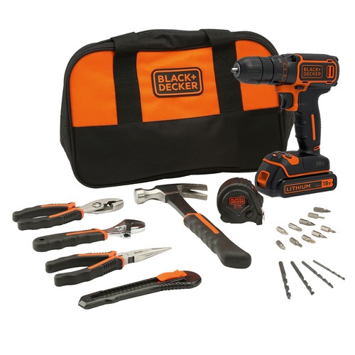 BLACK+DECKER - 18V Lithiumion Drill driver with 400mA charger and 1 battery with Hand Tools in Soft bag - BDCDC18HTSA