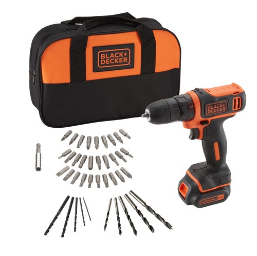 BLACK+DECKER - 108V Cordless Lithiumion Drill Driver with Fast charger 40 Accessories and Storage Bag - BDCDD121SA