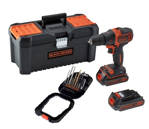 Perceuse Visseuse 2 Vitesses Sans Fil Lithium 18v 2 Batteries Boite A Outils 40cm Et 16 Accessoires Bdcdd186bt Black Decker