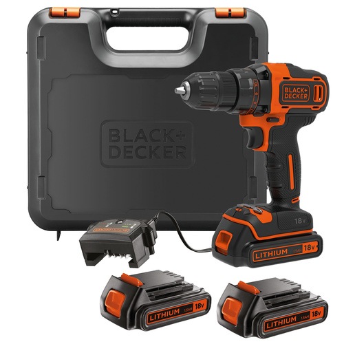 BLACK+DECKER - 18V 2Speed Drill Driver with 3x 15Ah Batteries 400mA Charger and Kitbox - BDCDD186C3K