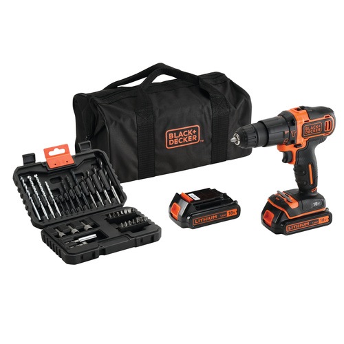 BLACK+DECKER - 18V 2 Gear Lithiumion Hammer Drill with 2 Battiers 32 Accessories and Storage Bag - BDCHD18BS32