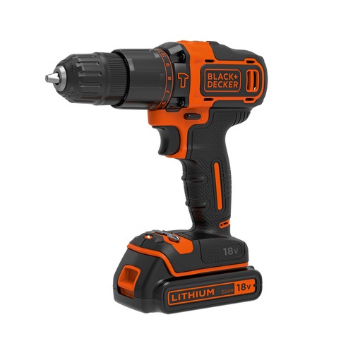 BLACK+DECKER - Perceuse  percussion sans fil 18V  2 batteries  1 Chargeur et coffret de Rangement - BDCHD18K1B2
