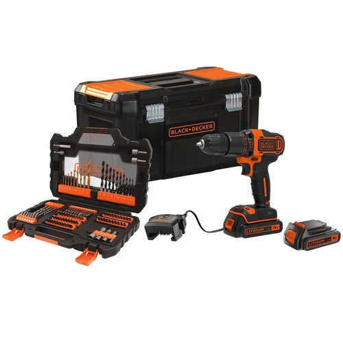 BLACK+DECKER - 18V Lithiumion 2 Gear Hammer Drill  2x 15Ah Batteries  104 Accessories  19 Toolbox - BDCHD18S2KA
