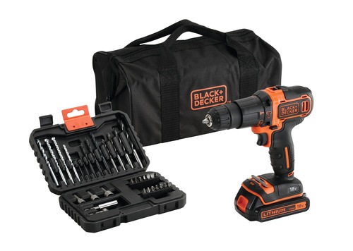 BLACK+DECKER - Perceuse  percussion 18V  1 batterie  32 accessoires  Chargeur standard - BDCHD18S32