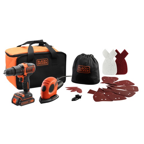 BLACK+DECKER - 18V Hammer Drill and 55W Mouse Detail Sander  Accessories and Storage bag - BDK200AS1S