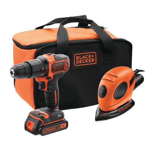BLACK+DECKER - 18V Hammer Drill and 55W Mouse Detail Sander  Accessories and Storage bag - BDK200AS1S