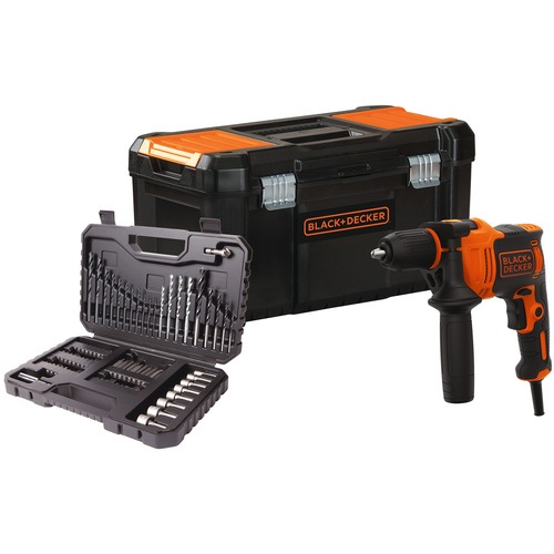 BLACK+DECKER - 710W 1 Speed Hammer Drill 80 Accessories and 19 Toolbox - BEH710KA80