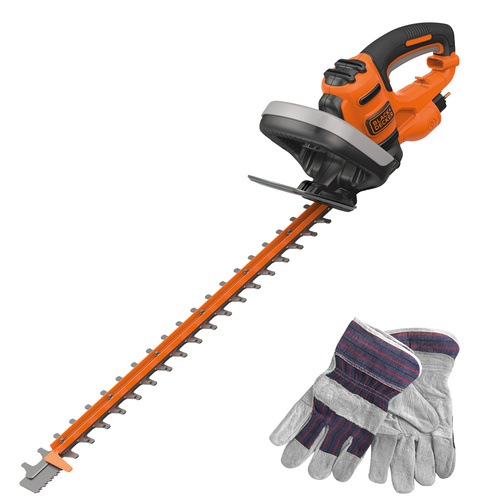 BLACK+DECKER - 60cm 600W Hedge Trimmer with SAW BLADE Grey Touch  Gloves FR Only - BEHTS501GG