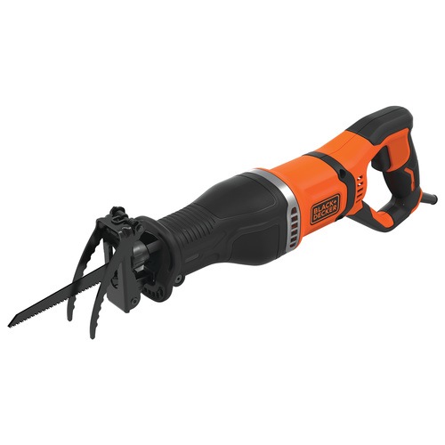 BLACK+DECKER - 750W Corded Reciprocating Saw with Branch Holder and 2x Blades in Kit Box - BES301K