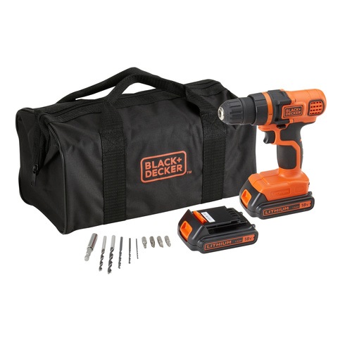 Perceuse Visseuse 18v Lithium 2 Batteries 10 Accessoires Et Sac De Rangement Egbl18ba10s Black Decker