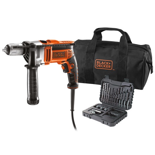 BLACK+DECKER - 800W Percussion Hammer Drill with 32piece accessory set and storage bag - KR805S32