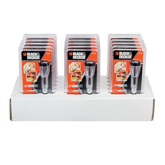 BLACKDECKER A7197 rotary tool accessory packs in a white display box, front view.