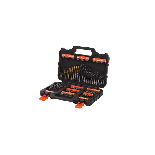 BLACKDECKER drill and bit set A7200 in black case, open angled view with assorted bits and accessories visible.