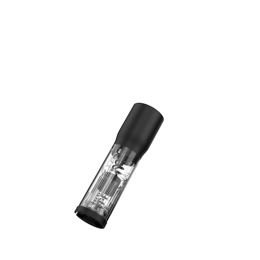 BLACKDECKER BCKM1016KSB electric wine opener with black top and transparent lower section, angled, white background.