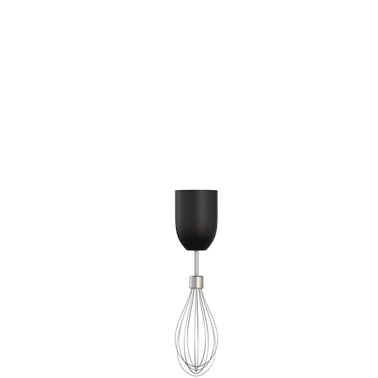 BLACKDECKER BCKM1016KSB stand mixer whisk attachment, black and stainless steel, front angle, white background.