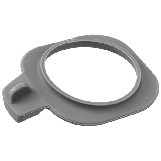 BLACK+DECKER BCKM101FP gray plastic appliance part, top view, round opening and side tab, on white background.