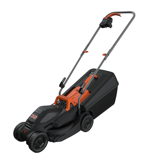 Tondeuse 32 cm 1000W - Transmission E-Drive pour efficacité constante, système Edgemax pour coupe parfaite jusqu'aux bords, 3 hauteurs de tonte 23/43/63mm, bol collecteur 30L - BLACK+DECKER, BEMW351-QS