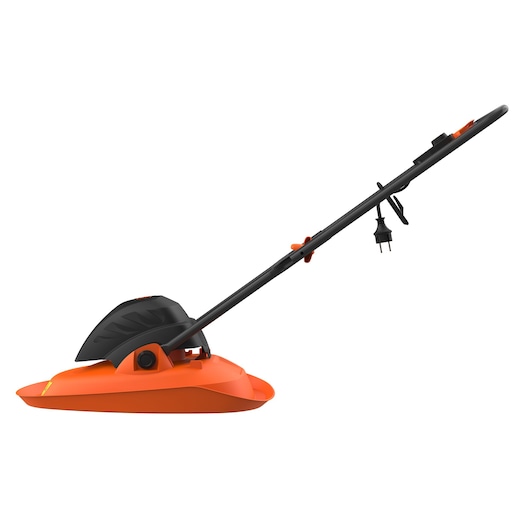 BLACKDECKER BEMWH551 orange and black electric hover lawn mower, side view, white background