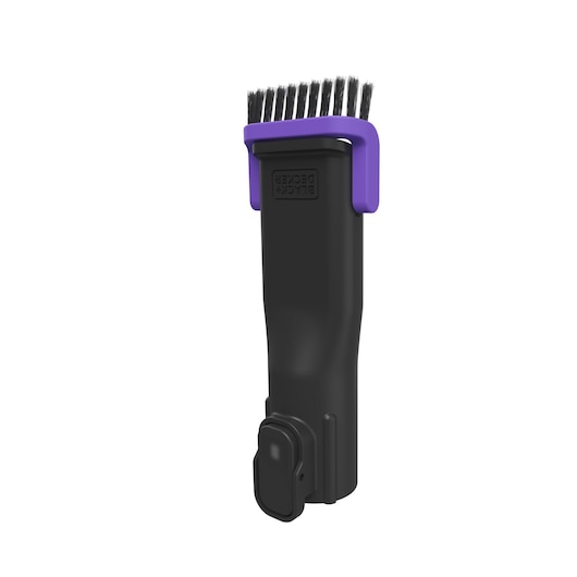 BLACK+DECKER BHFEA640WP vacuum cleaner brush attachment, black body with purple bristle holder, front angle.