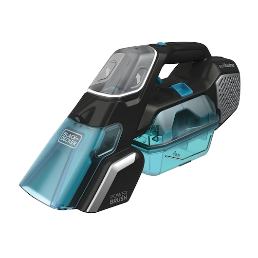 BLACK+DECKER BHSB320JP handheld wet/dry vacuum with blue and black design, photographed from a front angle.