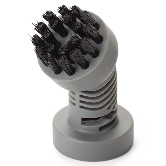 BLACKDECKER BHSM15FX08 gray round scrub brush attachment, close-up on white background.