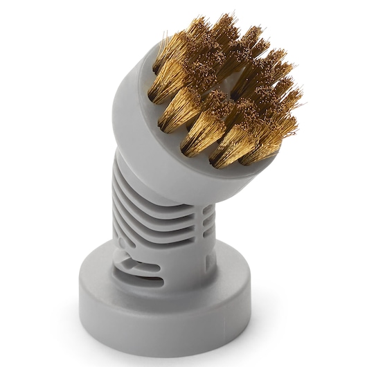 BLACK+DECKER BHSM15FX08 gray replacement brush head with brass bristles, product photography, angled view.