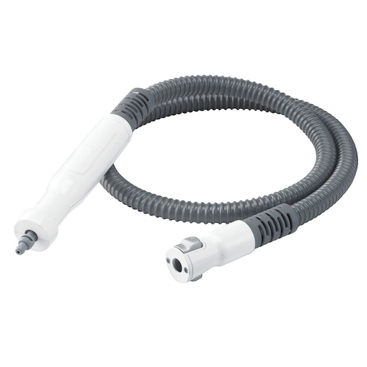 BLACK+DECKER BHSM1615DSG steam cleaner flexible gray hose with white connectors, product on white background.