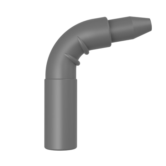 BLACKDECKER BHSMP2314 gray plastic vacuum hose elbow attachment, side angle.