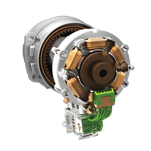 BLACKDECKER BL186K1B2 brushless motor component with copper coils and green wiring, product close-up on white.