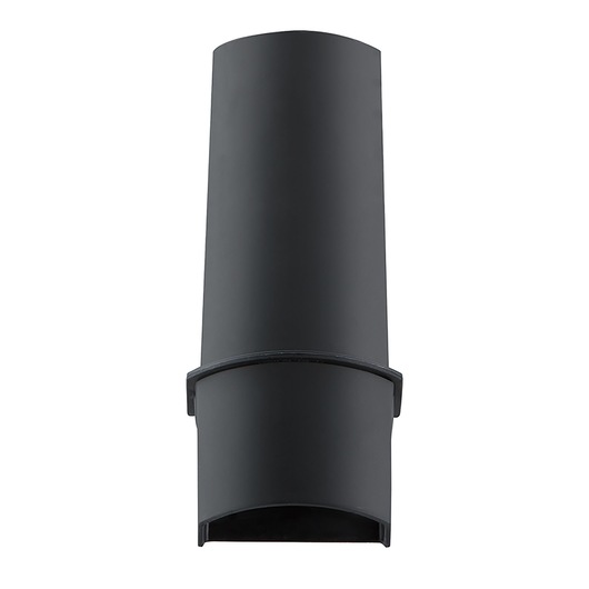 A close-up view of a black plastic nozzle attachment designed for a vacuum cleaner.