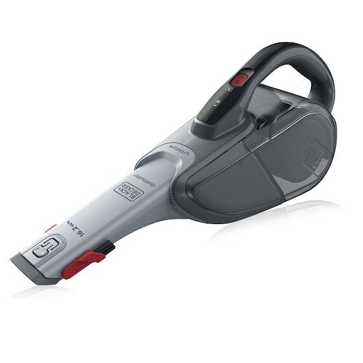BLACKDECKER DVJ315B handheld vacuum cleaner, grey and black, side angle, white background