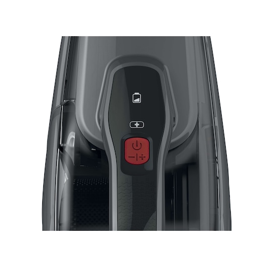 BLACKDECKER DVJ315B handheld vacuum control panel, top view, showing power and battery indicator buttons.