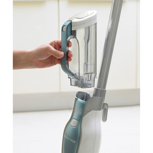 BLACKDECKER FSM1640 steam mop with removable water tank, kitchen setting, side angle