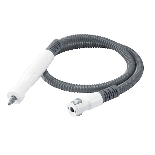 BLACKDECKER FSMH1321JSM flexible steam cleaning hose with white connectors, photography on white background.
