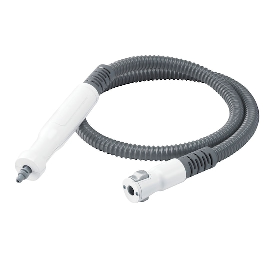 BLACKDECKER FSMH1321 steam cleaner hose accessory, gray and white, front angle on white background.