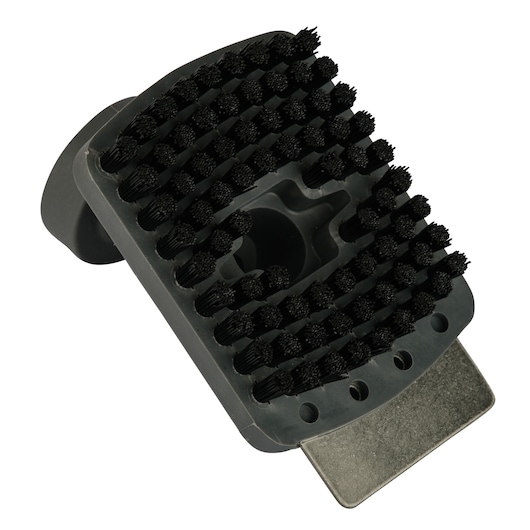 BLACKDECKER FSMH21A brush head accessory with dense black bristles, angled on white background.