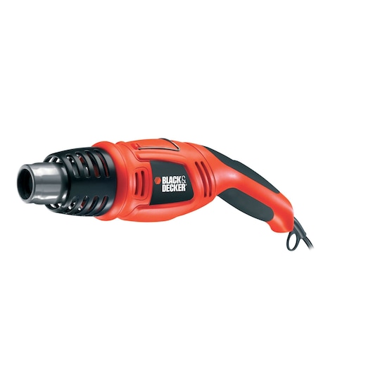 A BLACK+DECKER heat gun with a red and black handle and metallic nozzle, designed for various heating applications.