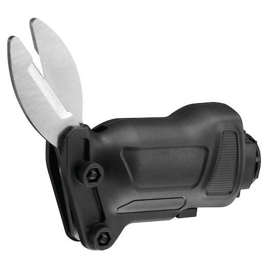 Photo of BLACKDECKER MT218K black multi-tool scissor attachment, angled view on white background.