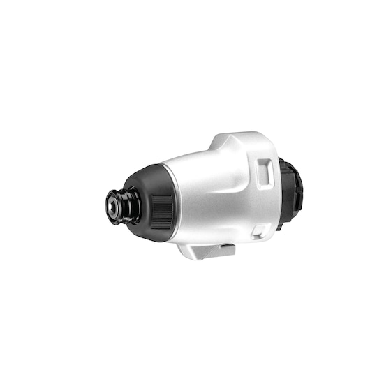 BLACKDECKER MTIM3 impact driver attachment, silver and black, side angle on white background.